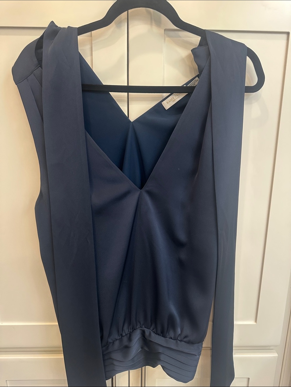 Ramy Brook Navy silk Blue Top with V-Neckline